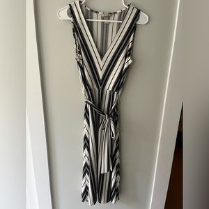 H&M Black and White Striped Midi Tie Dress, Size S